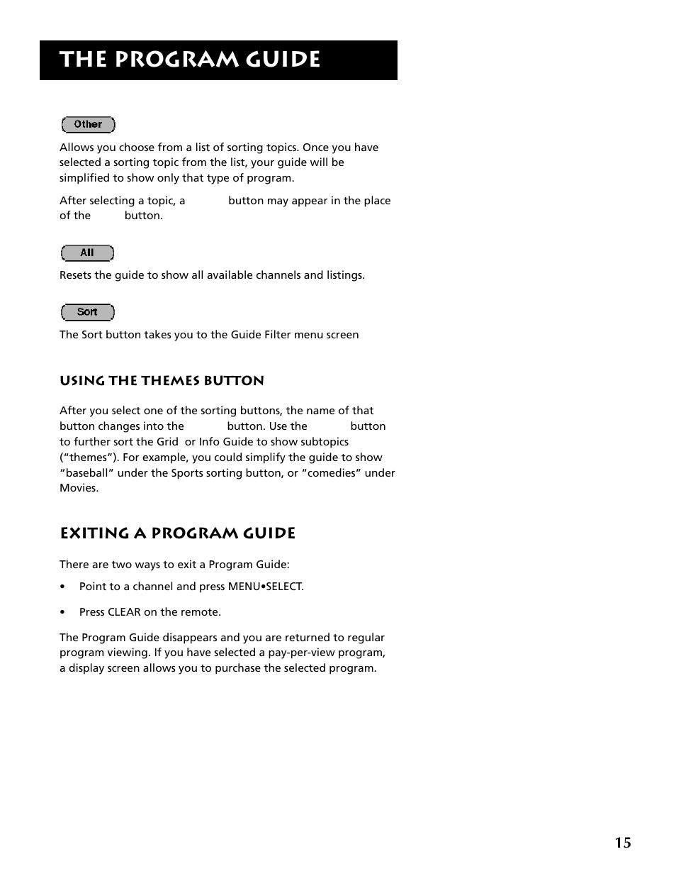 Exiting a program guide, The program guide | RCA DRD403RA User Manual | Page 17 / 72