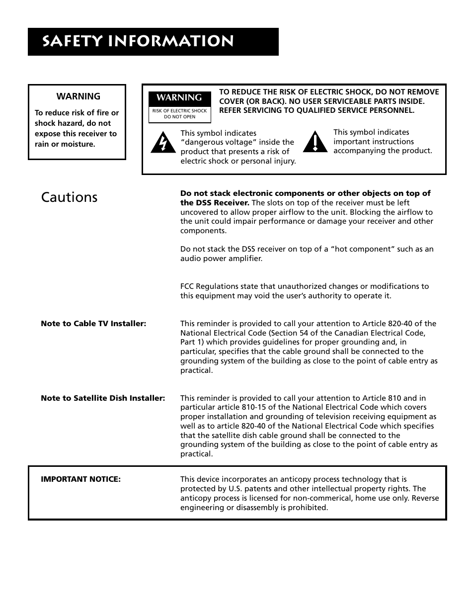 Safety information, Cautions | RCA DRD403RA User Manual | Page 2 / 72