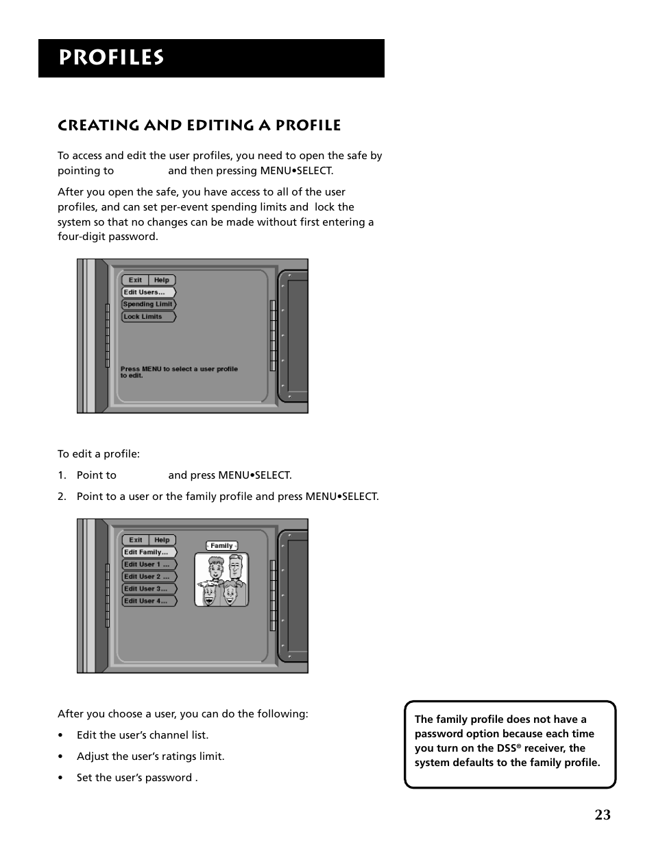 Creating and editing a profile, Profiles | RCA DRD403RA User Manual | Page 25 / 72