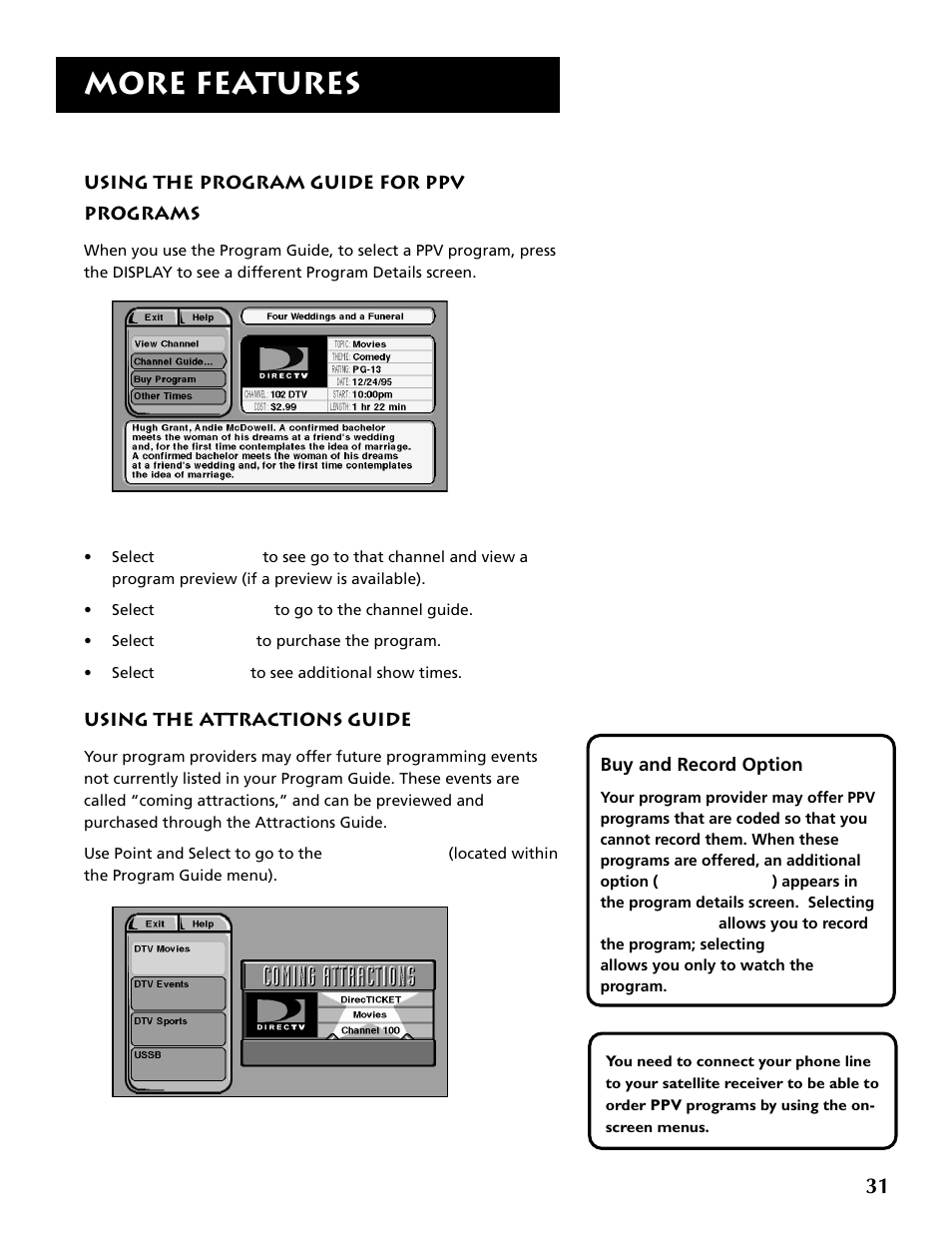 Using the attractions guide, More features | RCA DRD403RA User Manual | Page 33 / 72