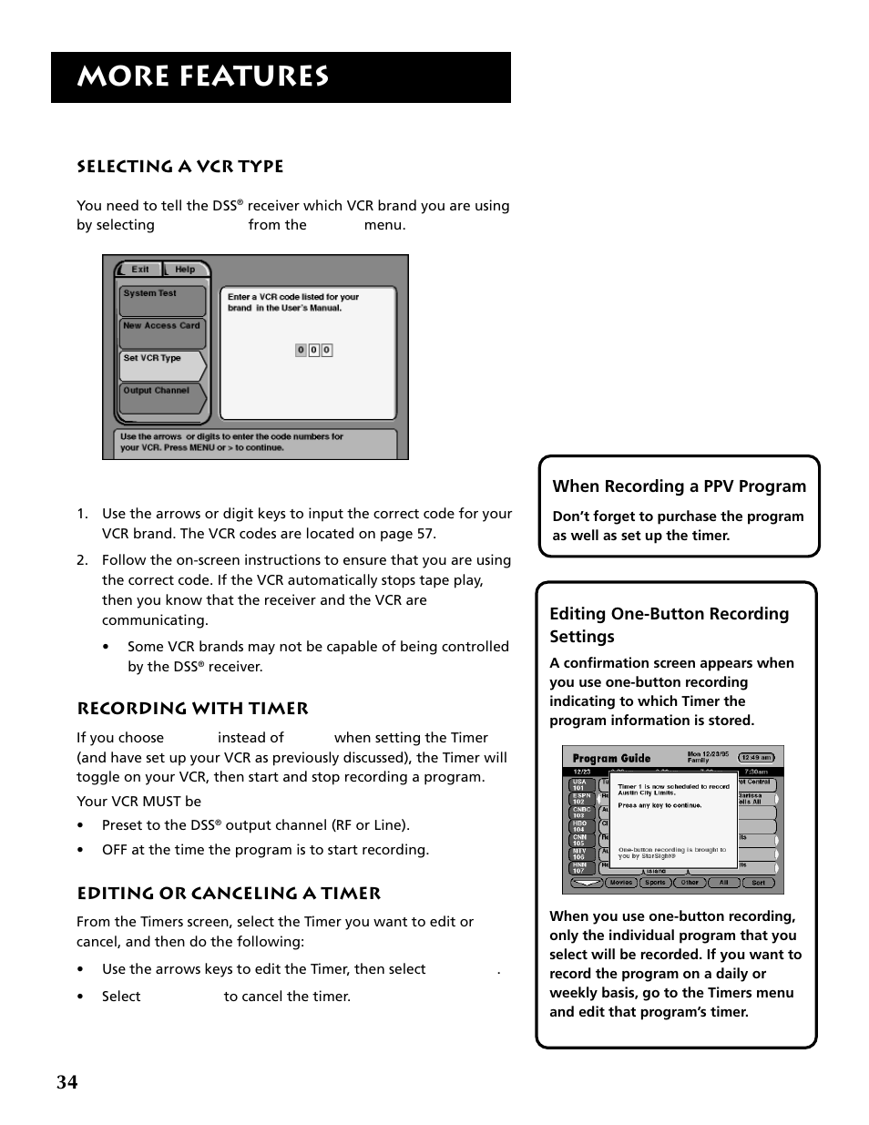 Editing or canceling a timer, More features | RCA DRD403RA User Manual | Page 36 / 72