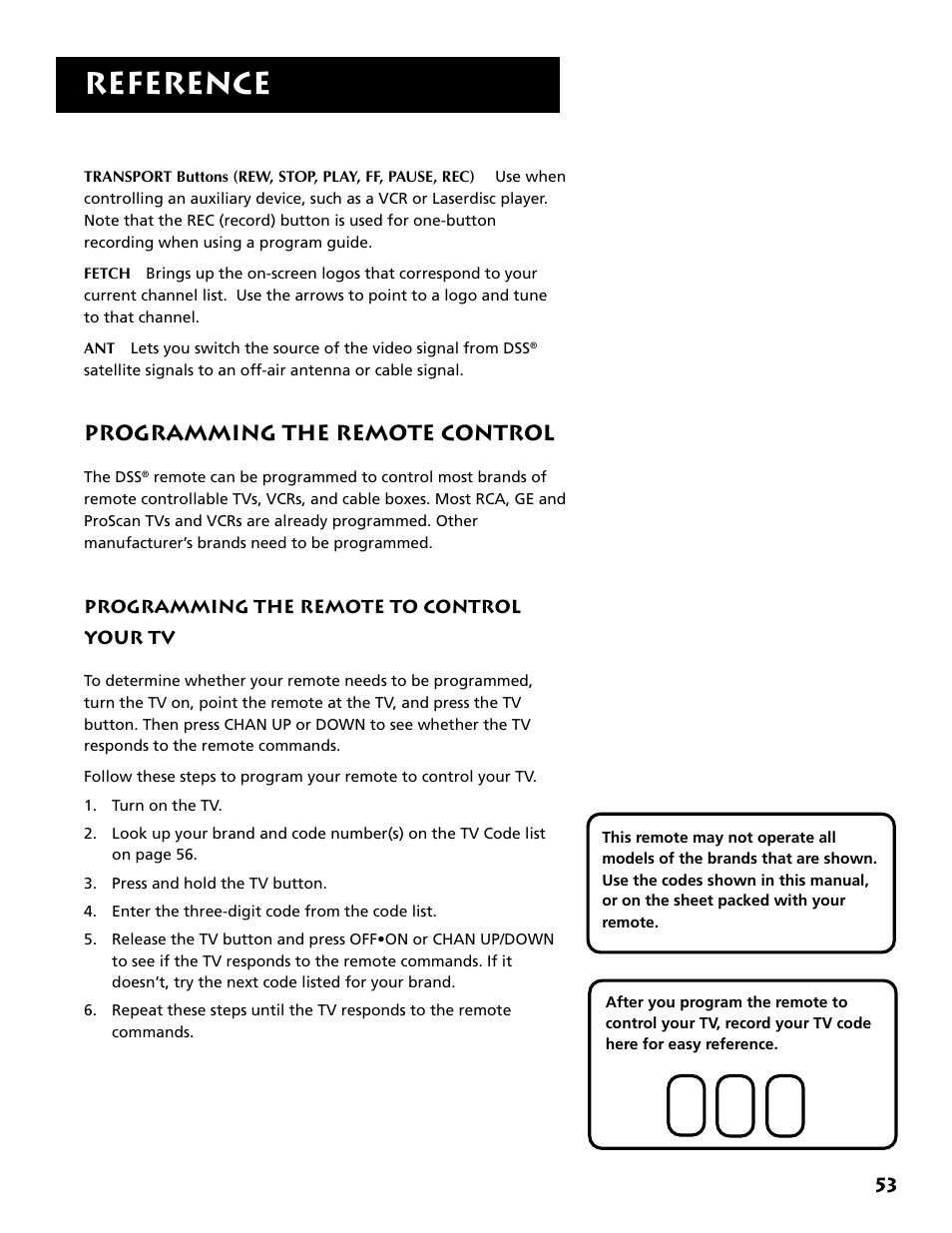 Reference, Programming the remote control | RCA DRD403RA User Manual | Page 55 / 72