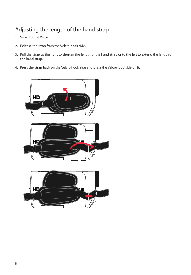 Adjusting the length of the hand strap | RCA EZ5000 User Manual | Page 19 / 37