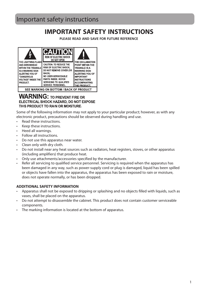 Important safety instructions | RCA EZ5000 User Manual | Page 2 / 37