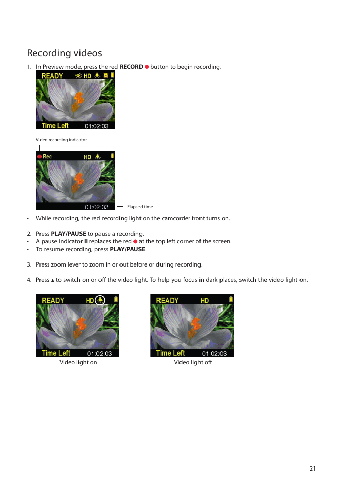 Recording videos | RCA EZ5000 User Manual | Page 22 / 37