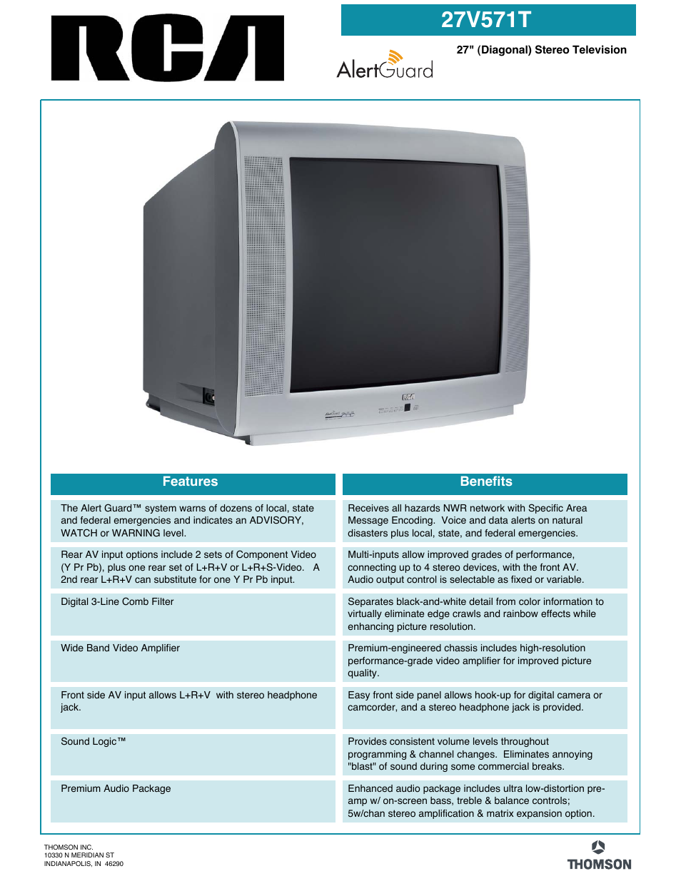 RCA Alert Guard 27V571T User Manual | 2 pages