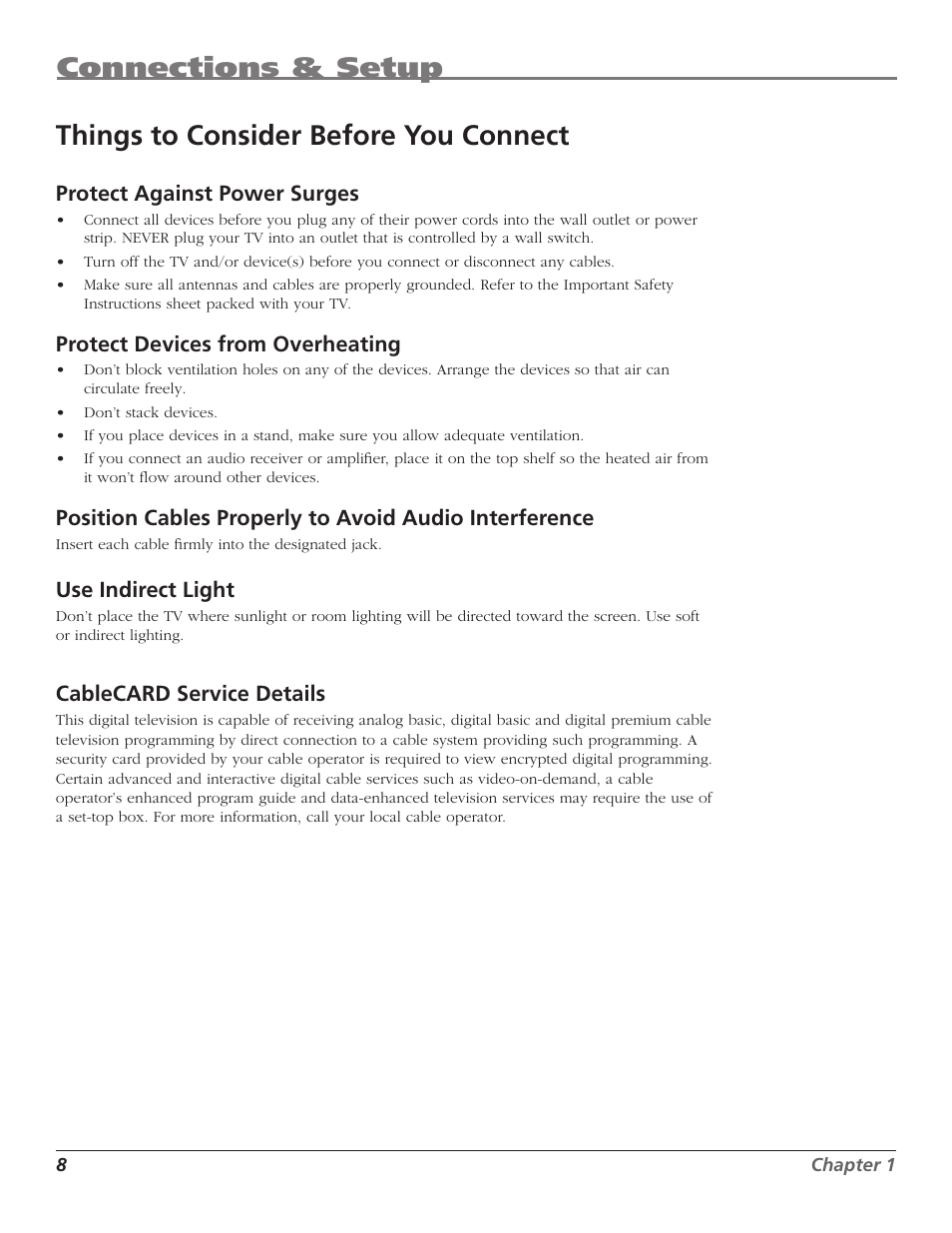 Connections & setup, Things to consider before you connect | RCA HD50LPW167 User Manual | Page 10 / 96