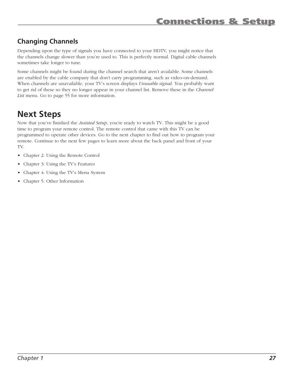 Connections & setup, Next steps | RCA HD50LPW167 User Manual | Page 29 / 96