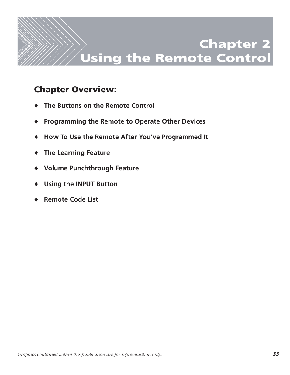 Chapter 2 using the remote control, Chapter overview | RCA HD50LPW167 User Manual | Page 35 / 96