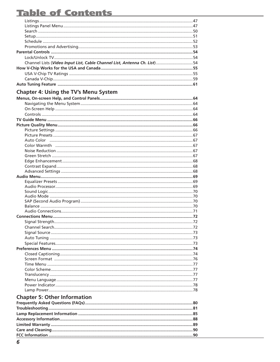 RCA HD50LPW167 User Manual | Page 8 / 96