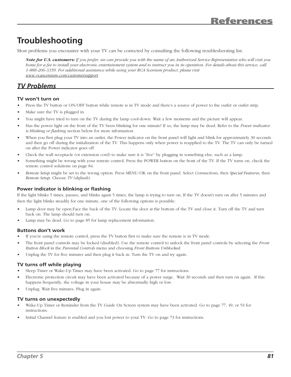 References, Troubleshooting, Tv problems | RCA HD50LPW167 User Manual | Page 83 / 96