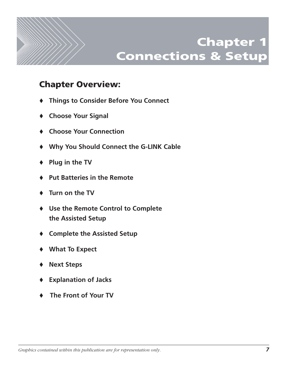 Chapter 1 connections & setup, Chapter overview | RCA HD50LPW167 User Manual | Page 9 / 96