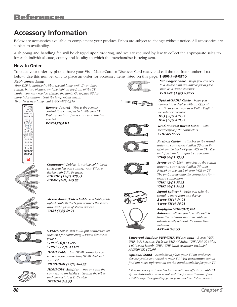 References, Accessory information, 88 chapter 5 | How to order, On-off, Learning | RCA HD50LPW167 User Manual | Page 90 / 96