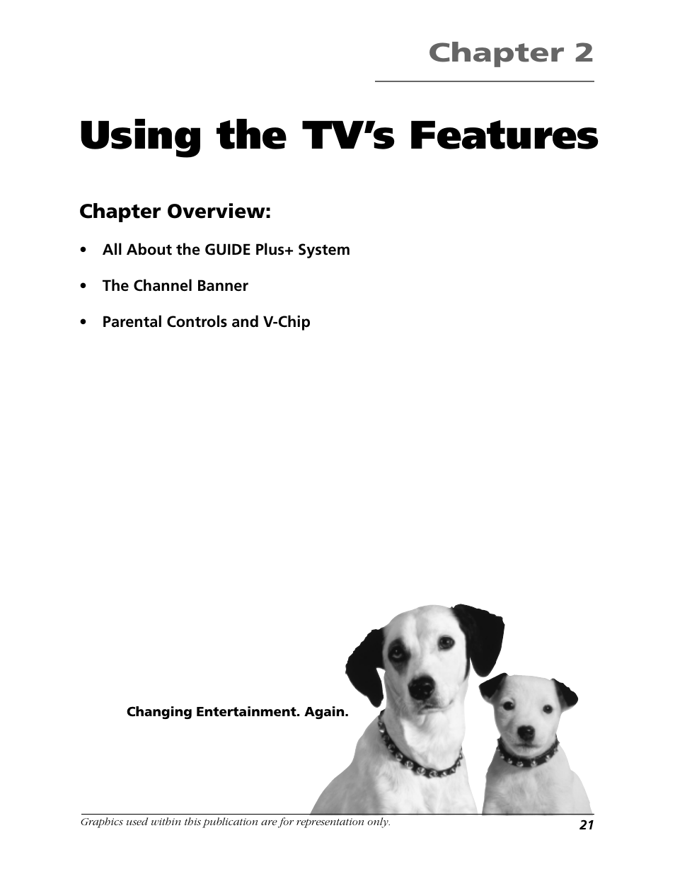 Chapter 2: using the tv's features, Using the tv’s features, Chapter 2 | Chapter overview | RCA F19422 User Manual | Page 23 / 64