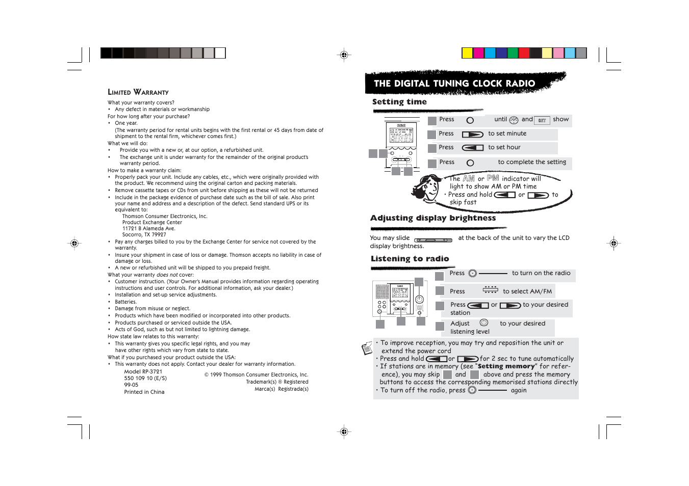 The digital tuning clock radio | RCA RP-3721 User Manual | Page 2 / 5