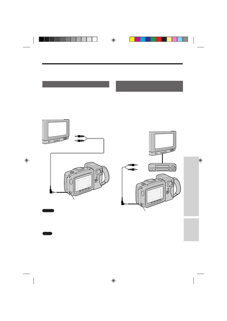 Connections, Connection to a tv, Connection to a tv through a vcr | Connections for playback on a tv, Connection to a tv 1, Connection to a tv through a vcr 1 | RCA ProV714 User Manual | Page 25 / 40