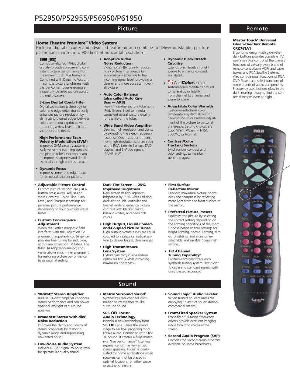 Picture remote sound | RCA P61950 User Manual | Page 2 / 4