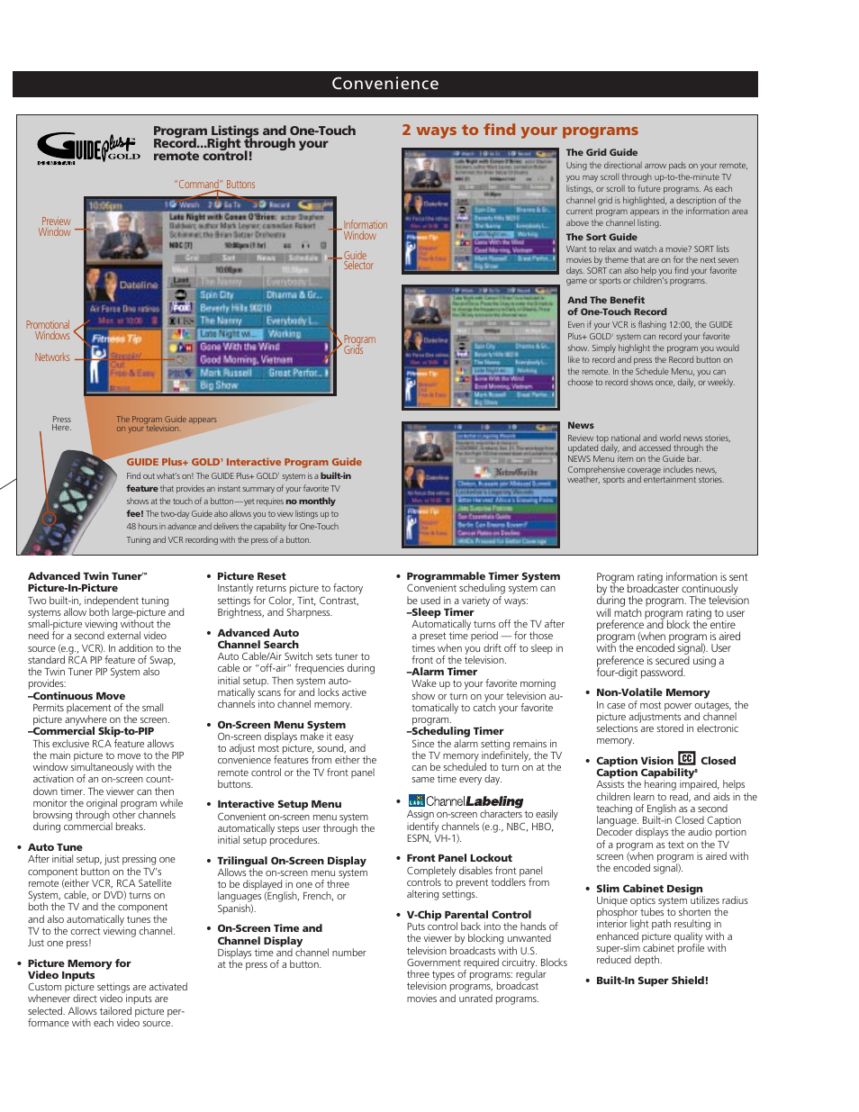 Convenience, 2 ways to find your programs | RCA P61950 User Manual | Page 3 / 4