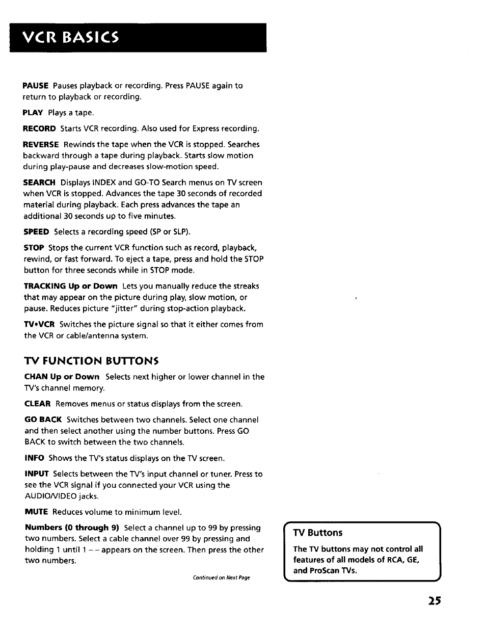 Vcr basics, Tv function buttons | RCA VR634HF User Manual | Page 27 / 80