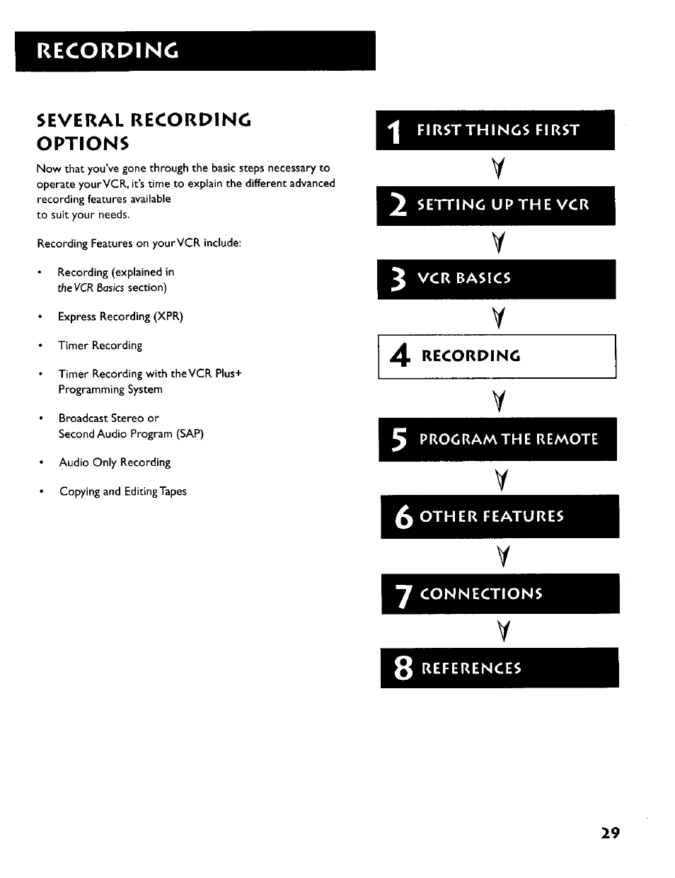 Recording, Several recording options | RCA VR634HF User Manual | Page 31 / 80