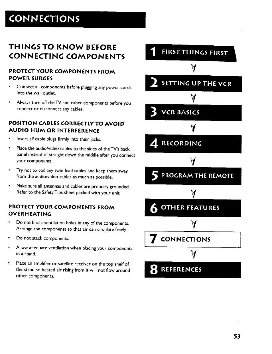 Connections, Things to know before connecting components | RCA VR634HF User Manual | Page 55 / 80