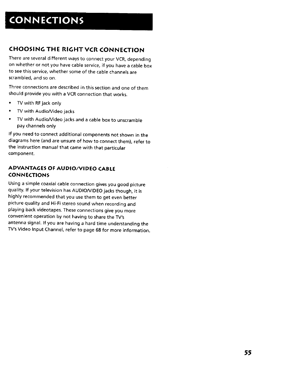 Connections, Choosing the right vcr connection | RCA VR634HF User Manual | Page 57 / 80