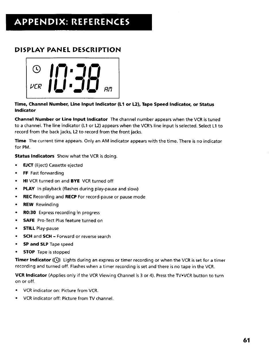 Display panel description, Appendix: references | RCA VR634HF User Manual | Page 63 / 80