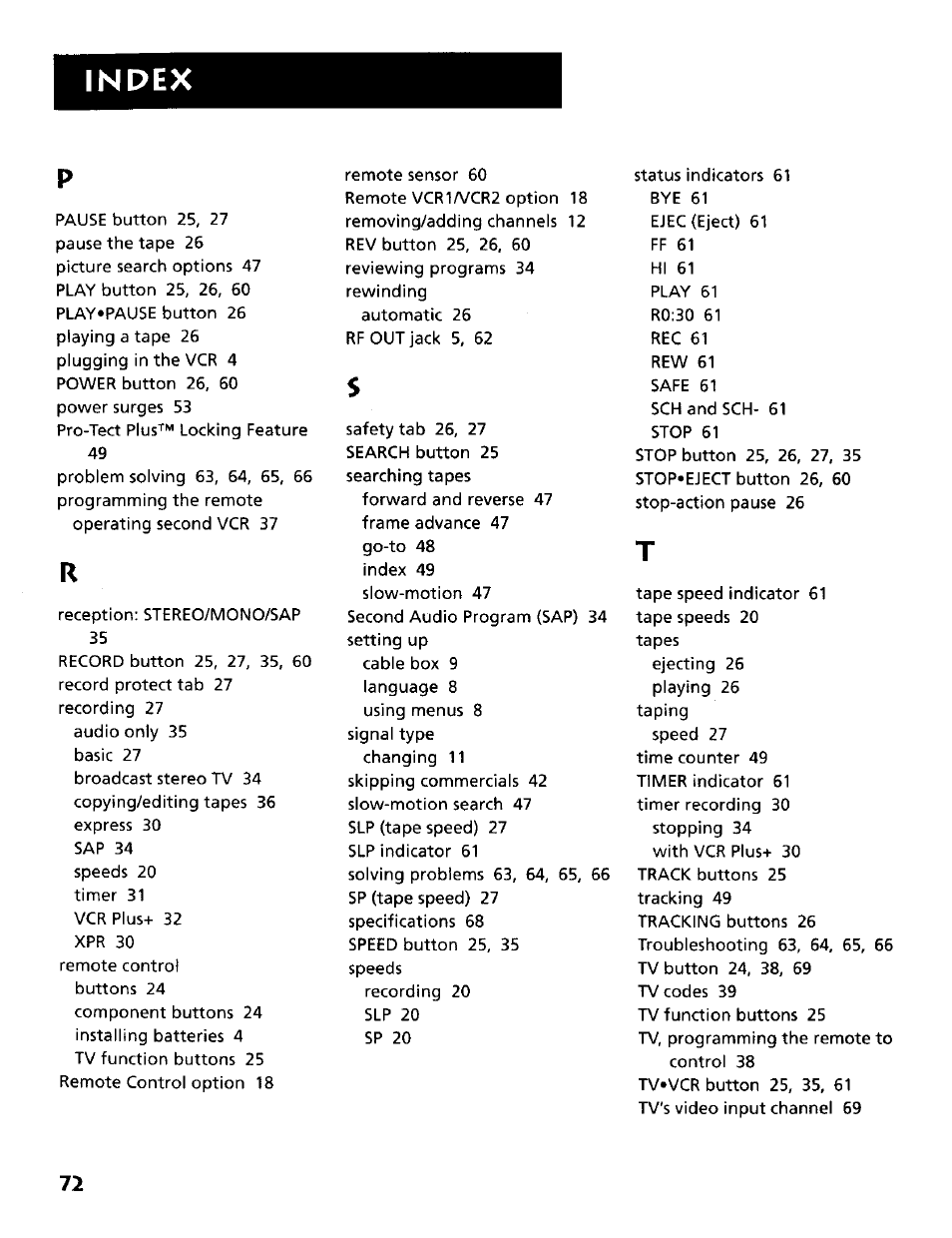 Index | RCA VR634HF User Manual | Page 74 / 80