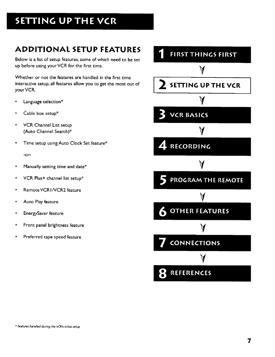 Setting up the vcr, Additional setup features | RCA VR634HF User Manual | Page 9 / 80