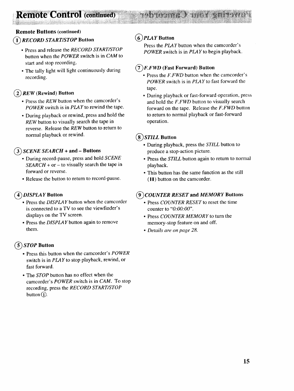 Remote control (contimied), Remote buttons (continued) | RCA P46729 User Manual | Page 17 / 44