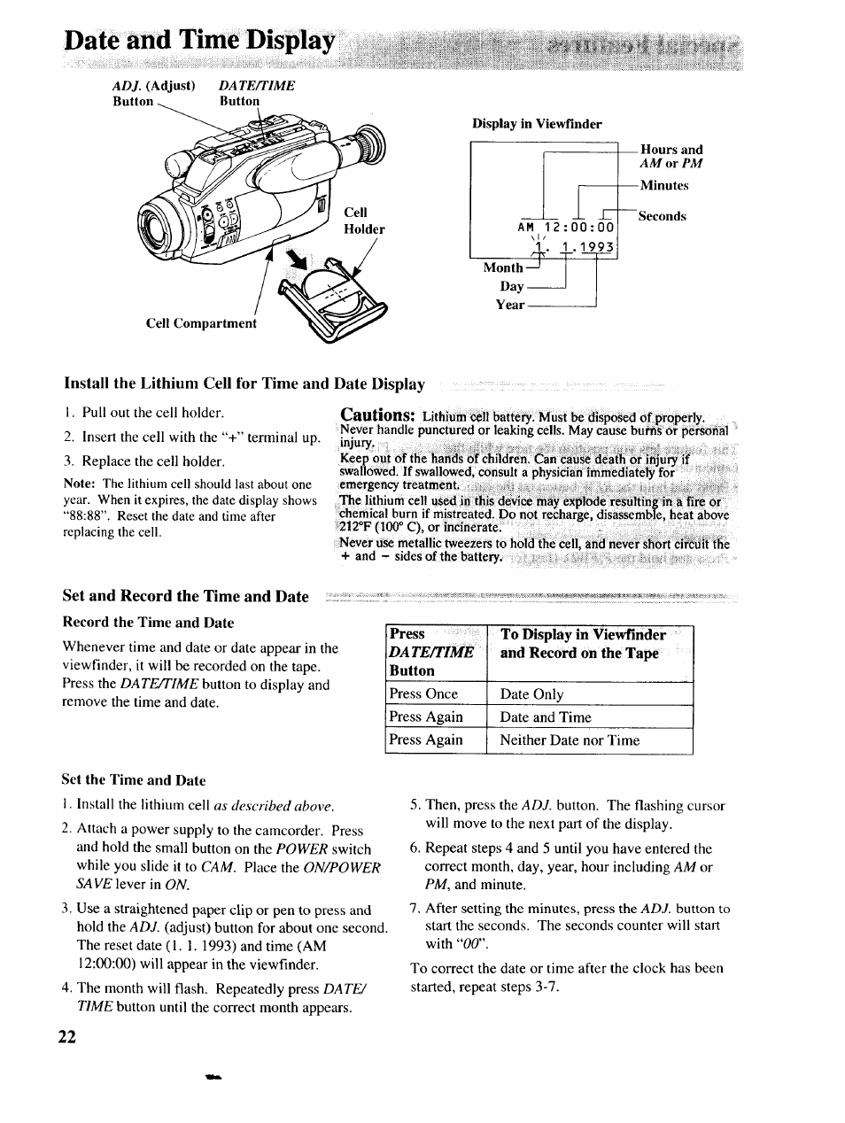 Date and time display, Set and record the time and date | RCA P46729 User Manual | Page 24 / 44