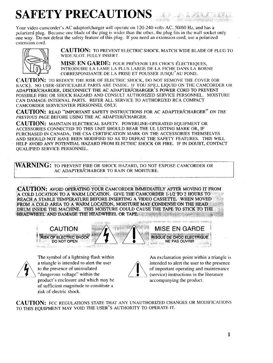 Safety precautions, Warning, Caution | Mise en garde | RCA P46729 User Manual | Page 3 / 44