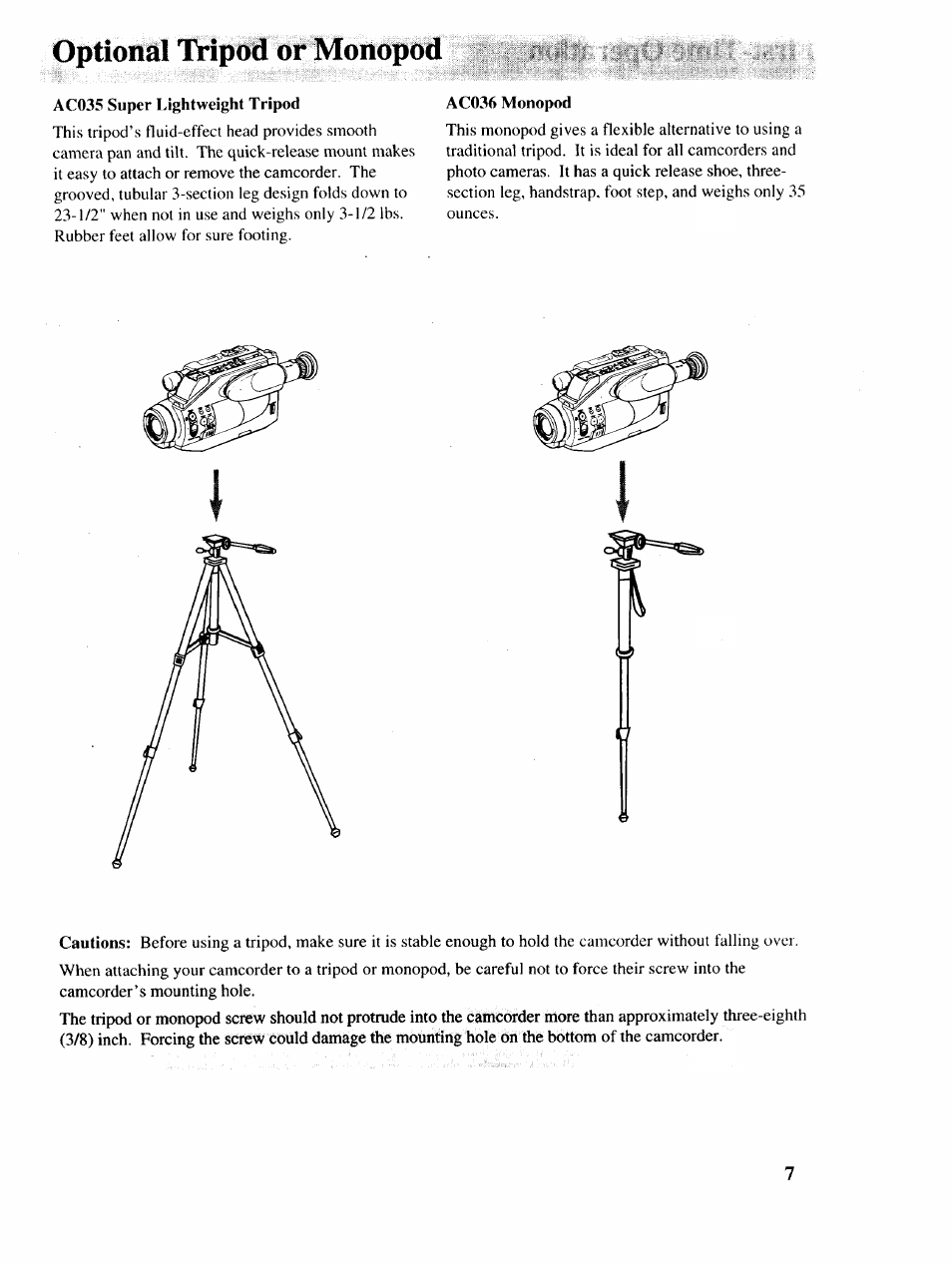 Optional tripod or monopod | RCA P46729 User Manual | Page 9 / 44