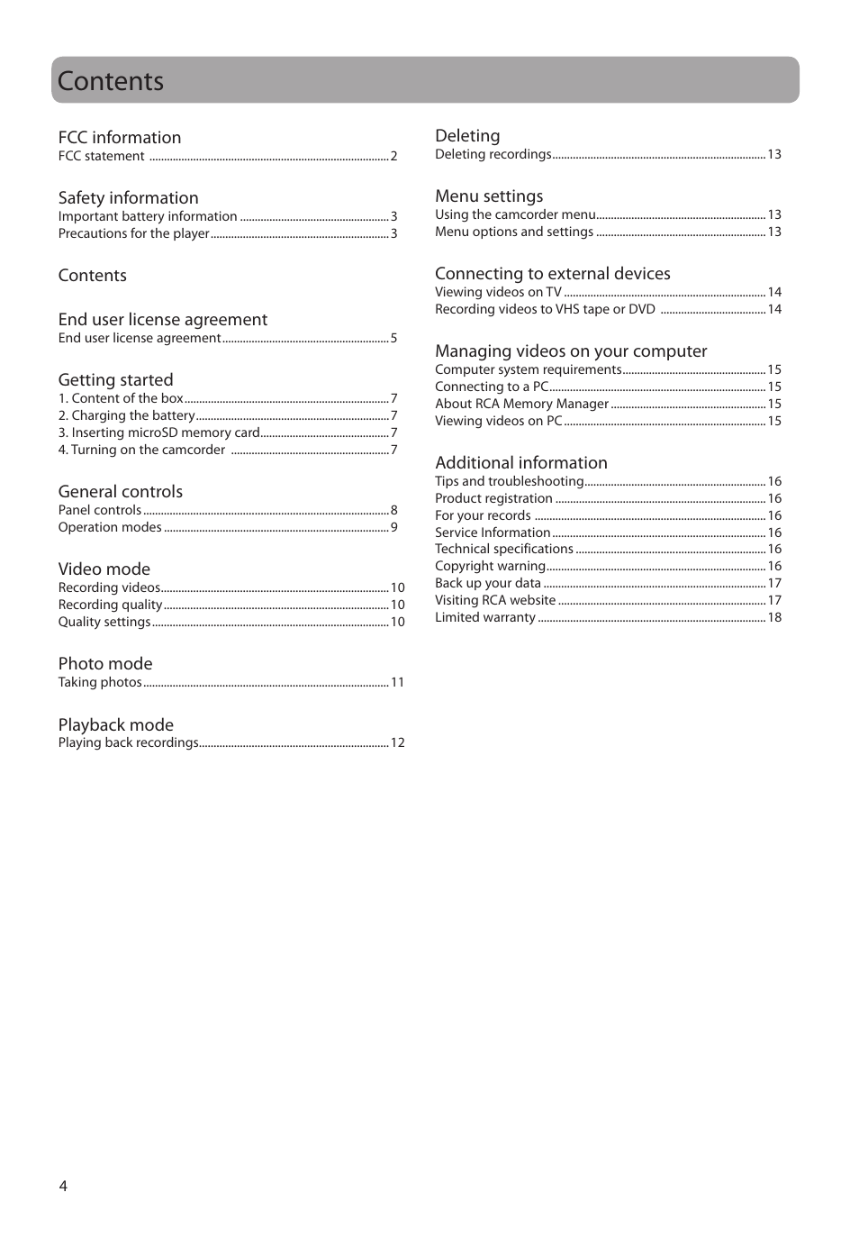 RCA EZC209HD User Manual | Page 4 / 20