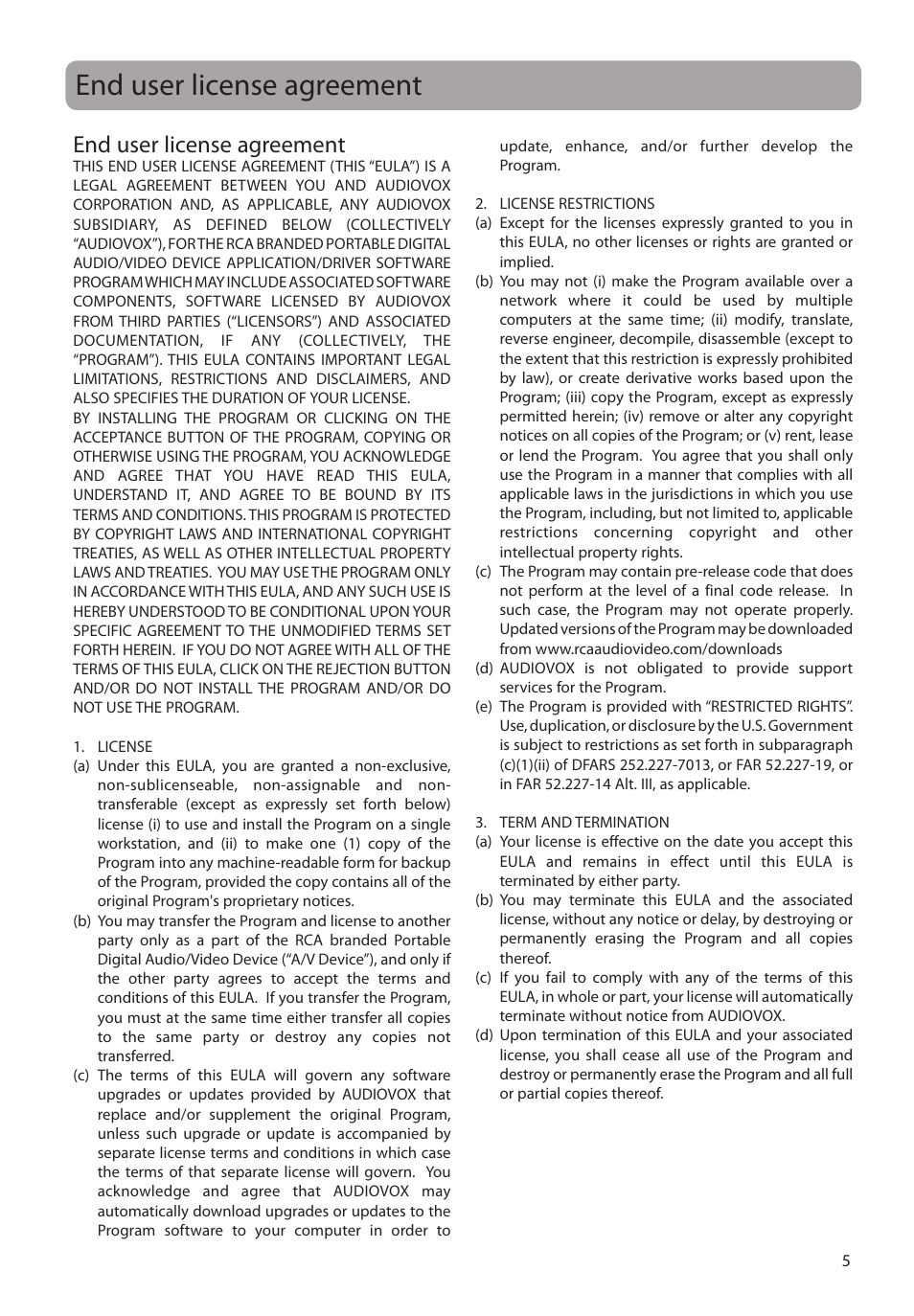 End user license agreement | RCA EZC209HD User Manual | Page 5 / 20