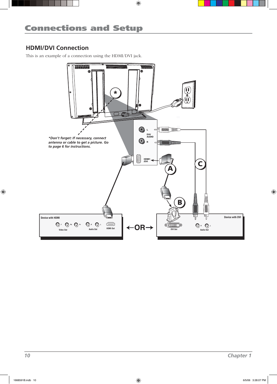 Connections and setup, Hdmi/dvi connection, 10 chapter 1 | RCA L37WD14 User Manual | Page 10 / 56