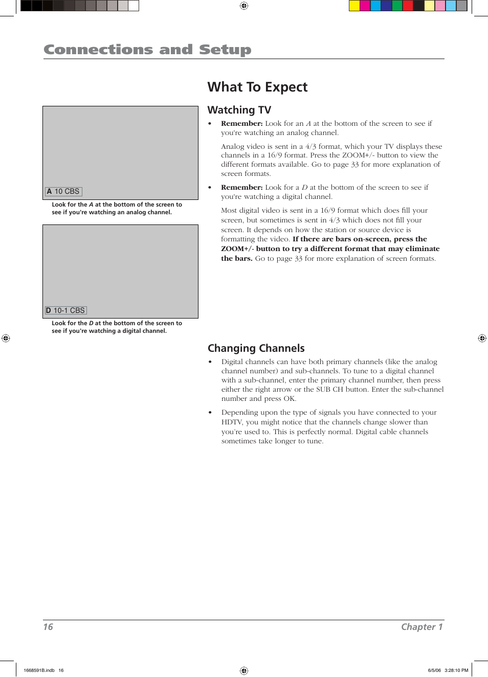 Connections and setup, What to expect, Watching tv | Changing channels | RCA L37WD14 User Manual | Page 16 / 56