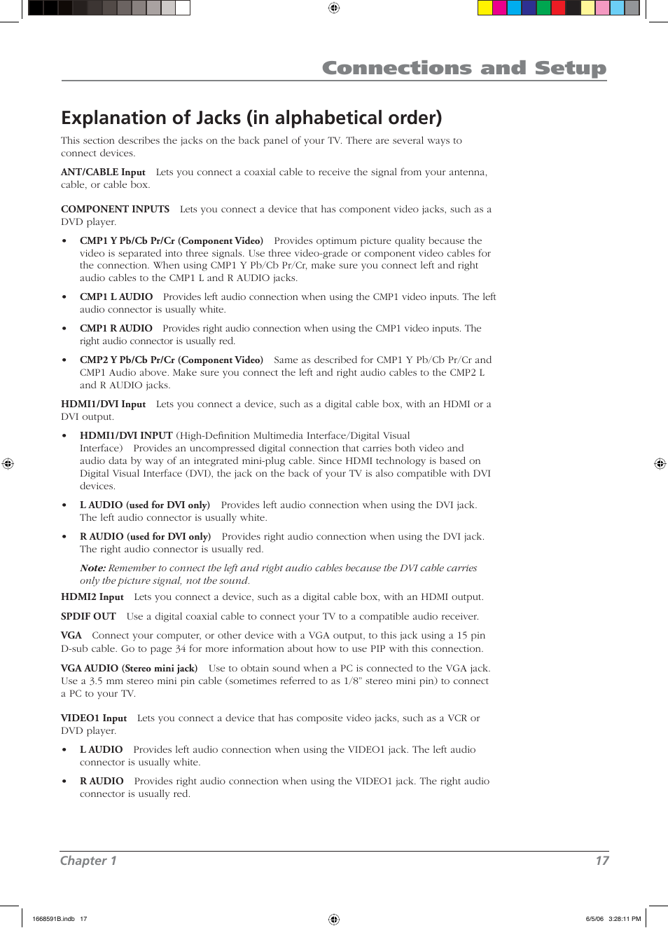 Connections and setup, Explanation of jacks (in alphabetical order) | RCA L37WD14 User Manual | Page 17 / 56