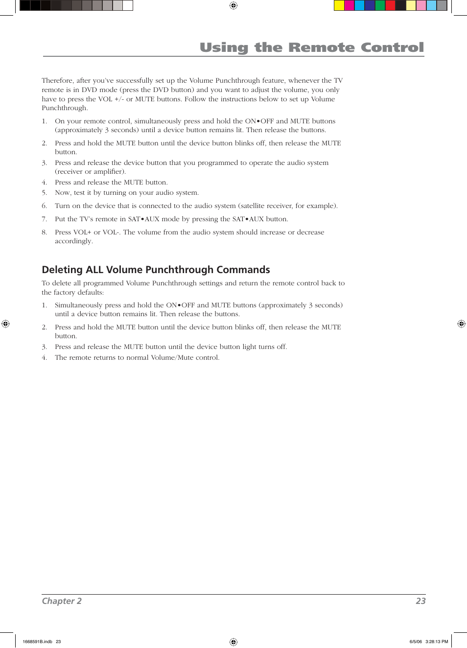 Using the remote control, Deleting all volume punchthrough commands | RCA L37WD14 User Manual | Page 23 / 56