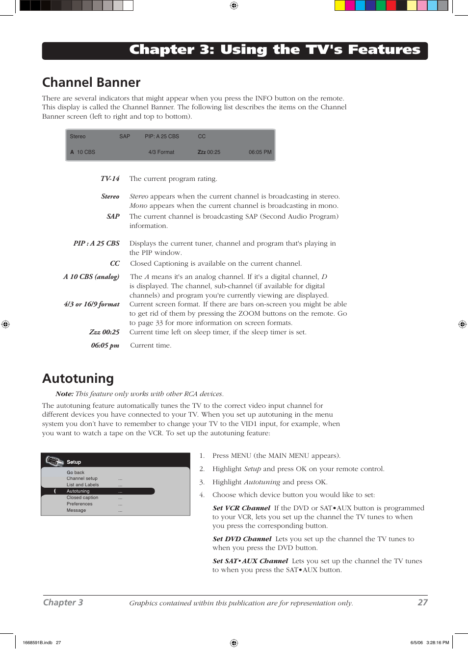 Chapter 3: using the tv's features channel banner, Autotuning, Chapter 3 27 | RCA L37WD14 User Manual | Page 27 / 56