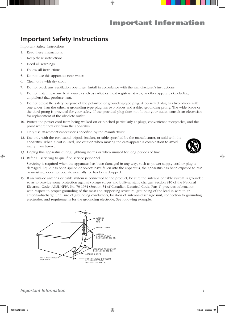 Important in for ma tion, Important safety instructions, Important information i | RCA L37WD14 User Manual | Page 3 / 56