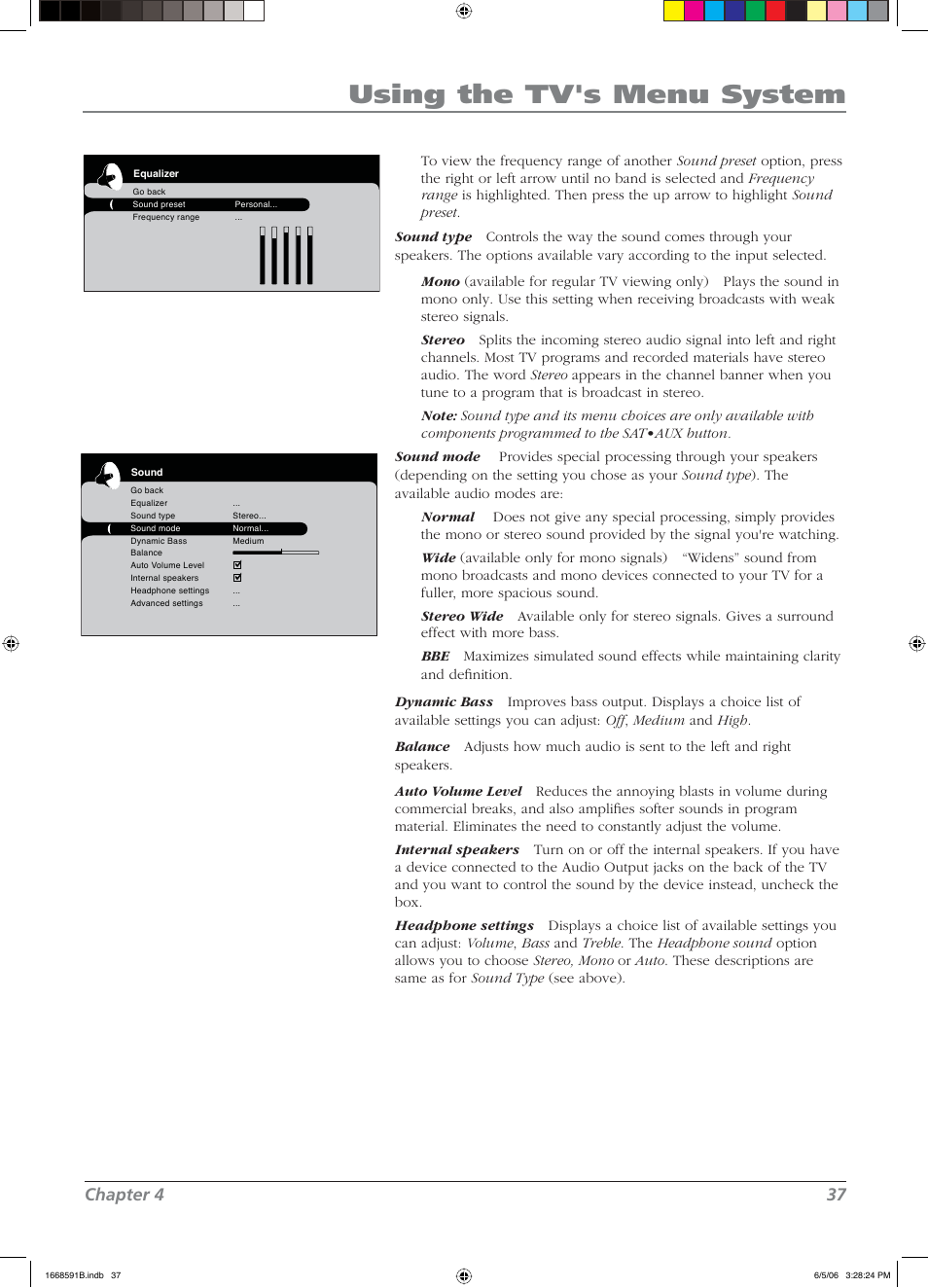 Using the tv's menu system, Chapter 4 37 | RCA L37WD14 User Manual | Page 37 / 56