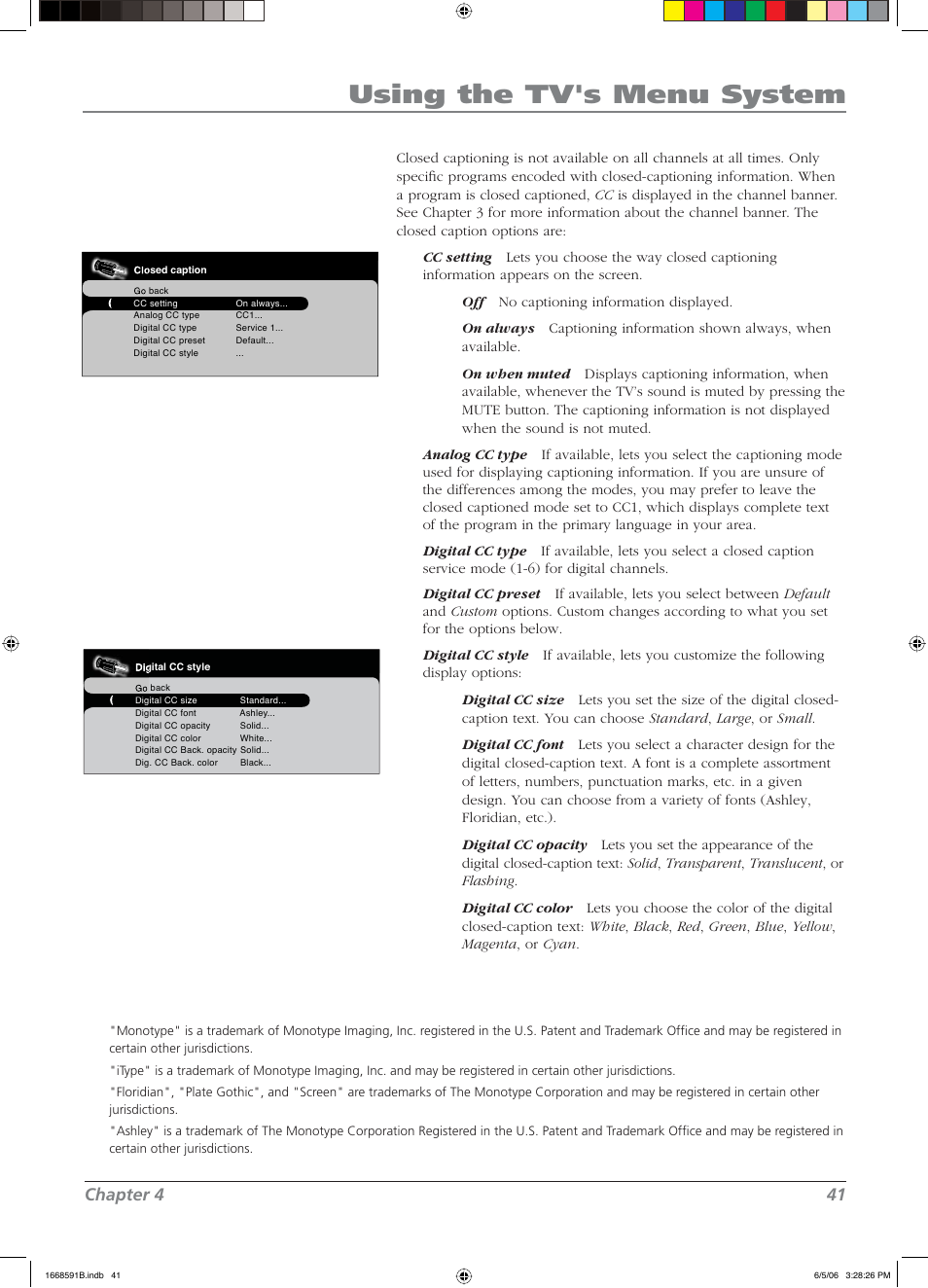 Using the tv's menu system, Chapter 4 41 | RCA L37WD14 User Manual | Page 41 / 56