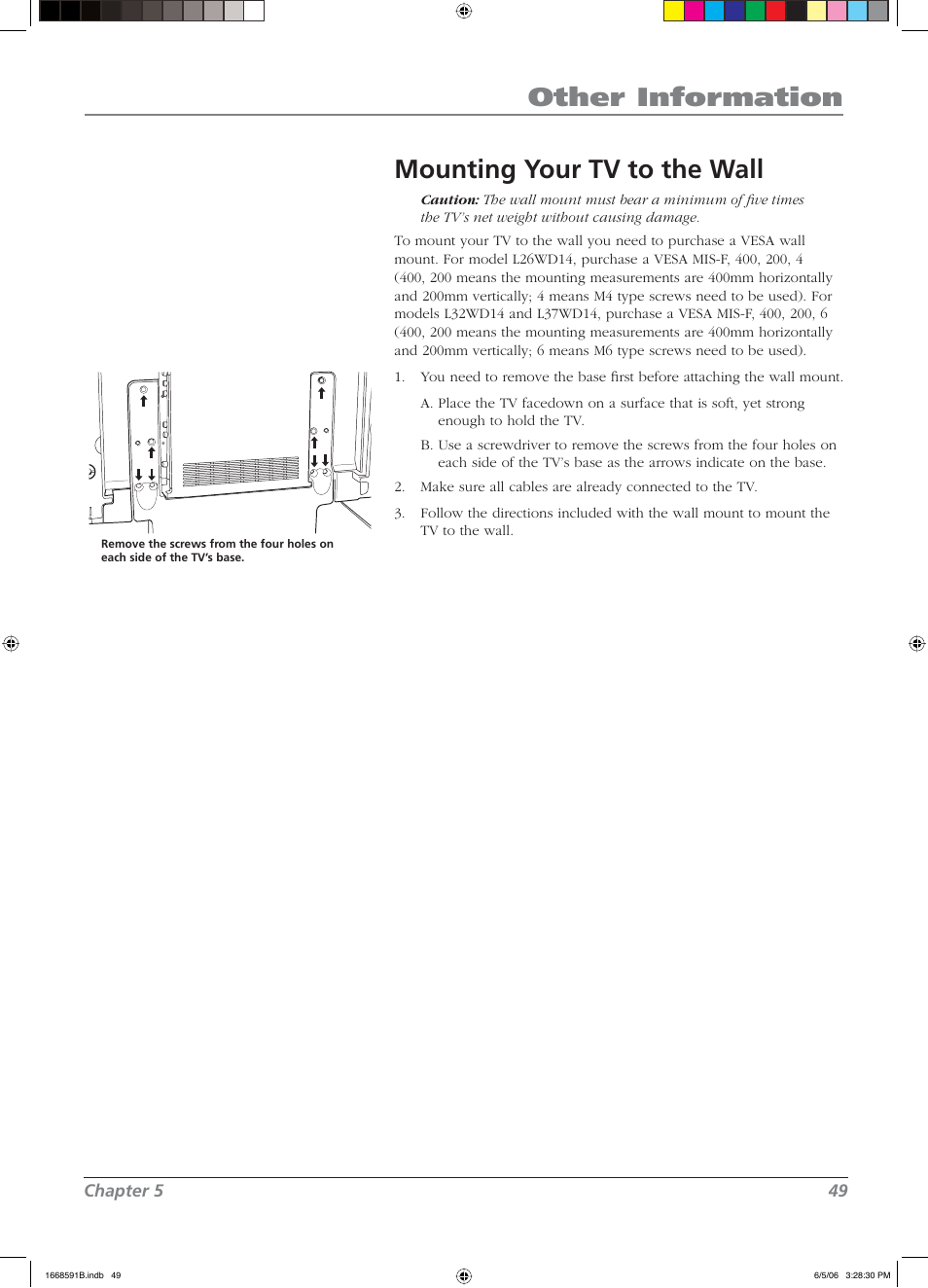 Other information mounting your tv to the wall | RCA L37WD14 User Manual | Page 49 / 56