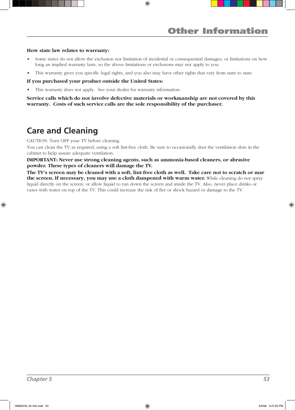 Other information, Care and cleaning | RCA L37WD14 User Manual | Page 53 / 56