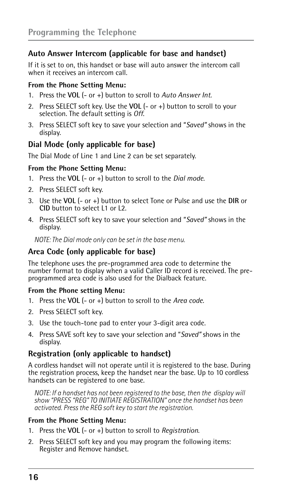 Programming the telephone | RCA DECT 00023265 User Manual | Page 16 / 100