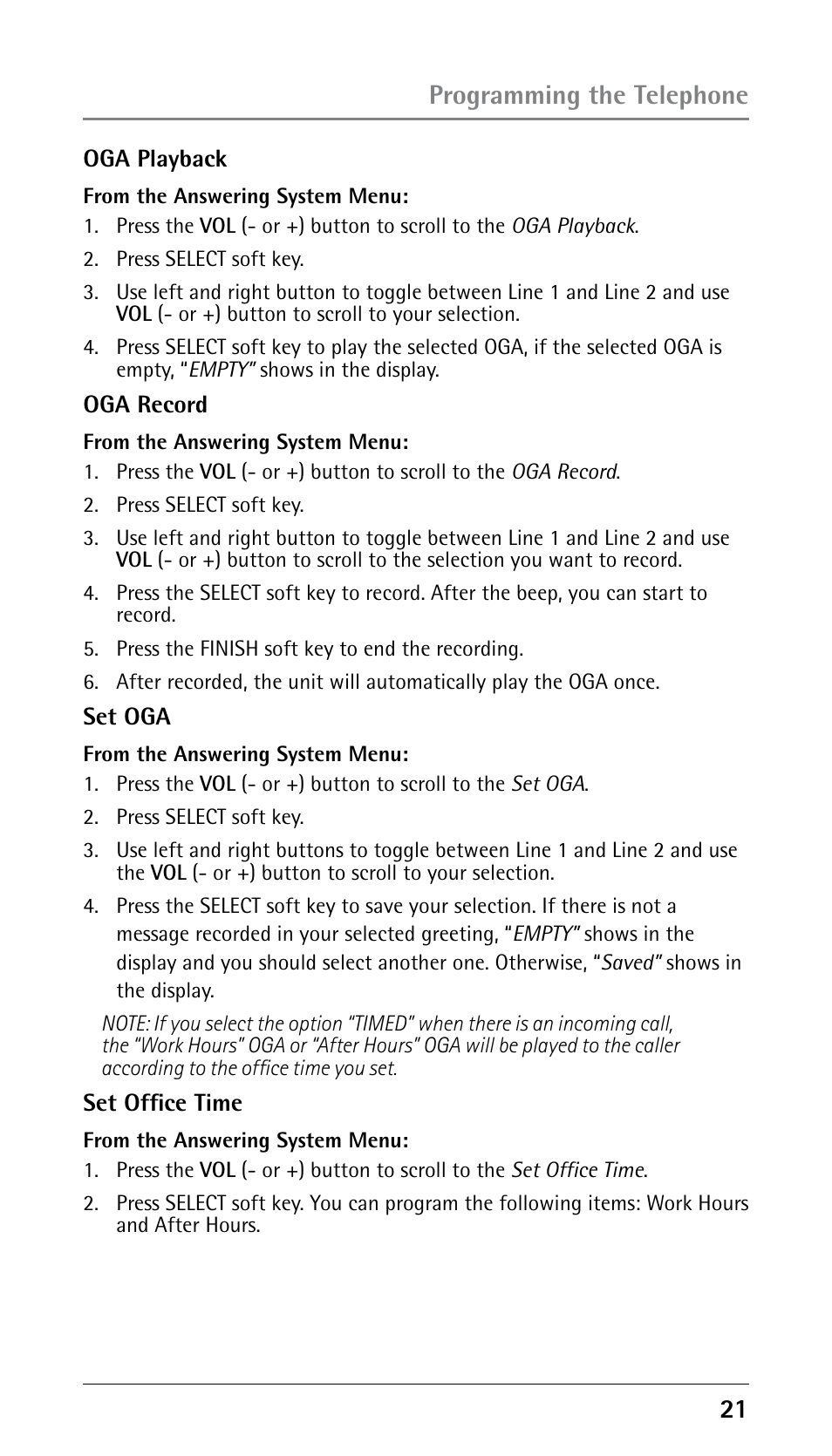 Programming the telephone | RCA DECT 00023265 User Manual | Page 21 / 100