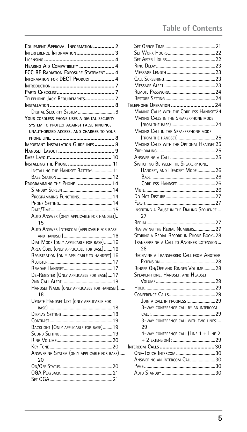RCA DECT 00023265 User Manual | Page 5 / 100