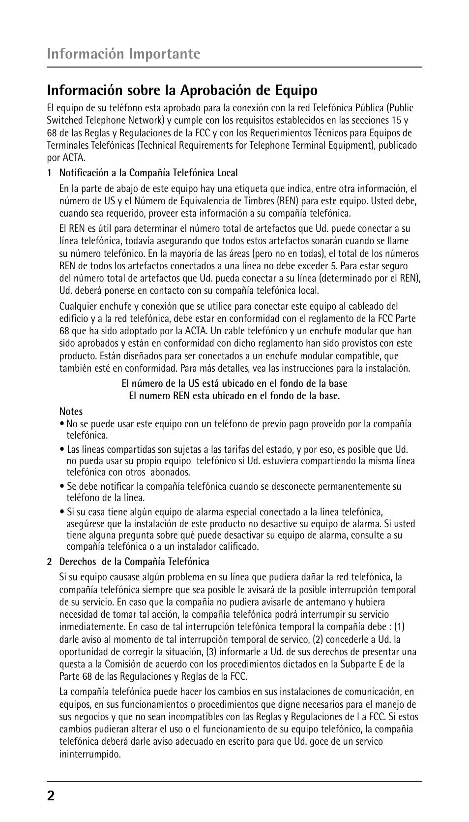 2información sobre la aprobación de equipo, Información importante | RCA DECT 00023265 User Manual | Page 52 / 100