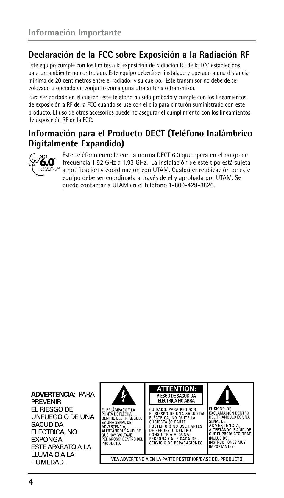 Información importante | RCA DECT 00023265 User Manual | Page 54 / 100